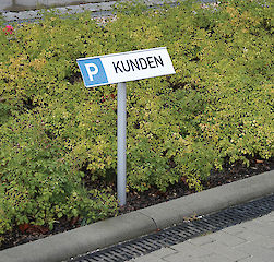 Primus Parkplatzschild 800 mm hoch mit Kopfschild 500 x 133 mm montiert mittels mitgelieferterm Erdspieß