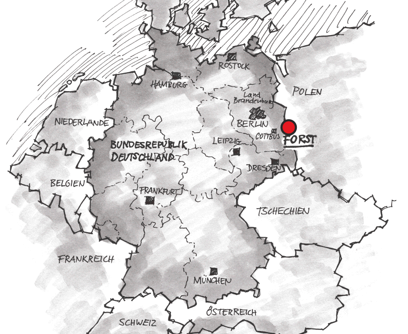 Karte von Deutschland mit Forst/Lausitz